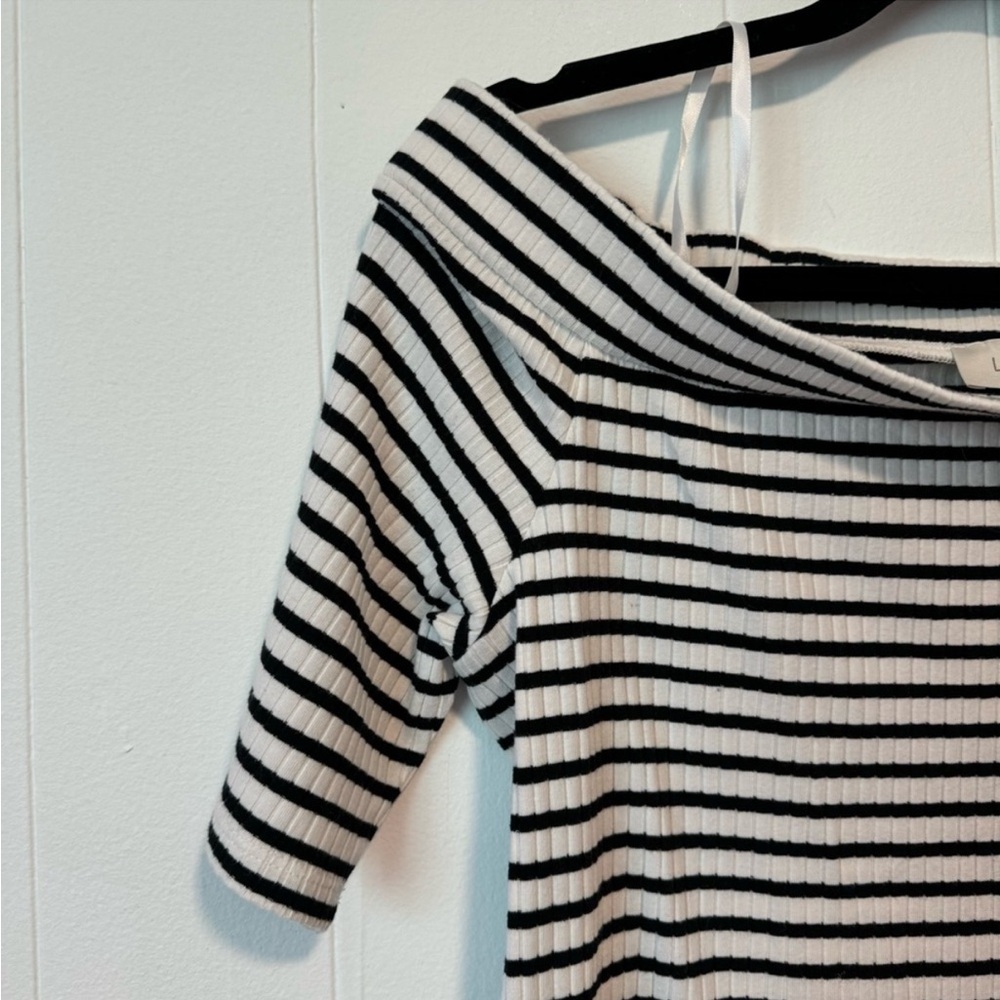 NWOT LOFT Black & Cream Ribbed Off Shoulder Blouse - Picture 2 of 2